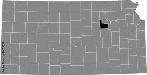 Black highlighted location map of the Geary County inside gray map of the Federal State of Kansas, USA