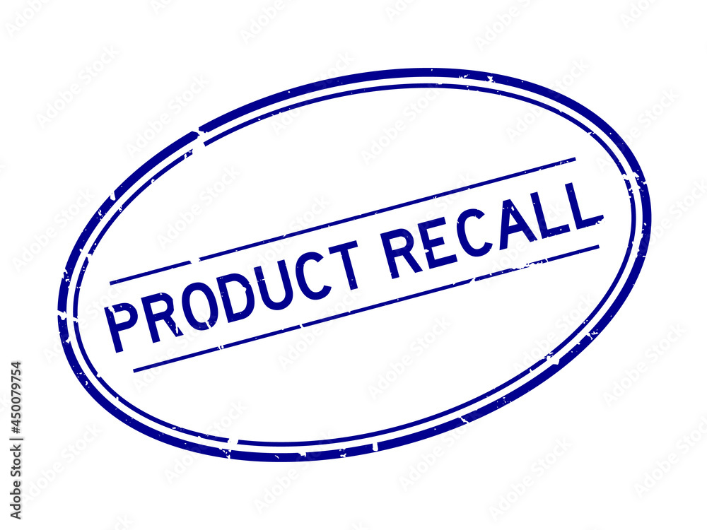 Grunge blue product recall word oval rubber seal stamp on white background Grunge blue product recall word oval rubber seal stamp on white background