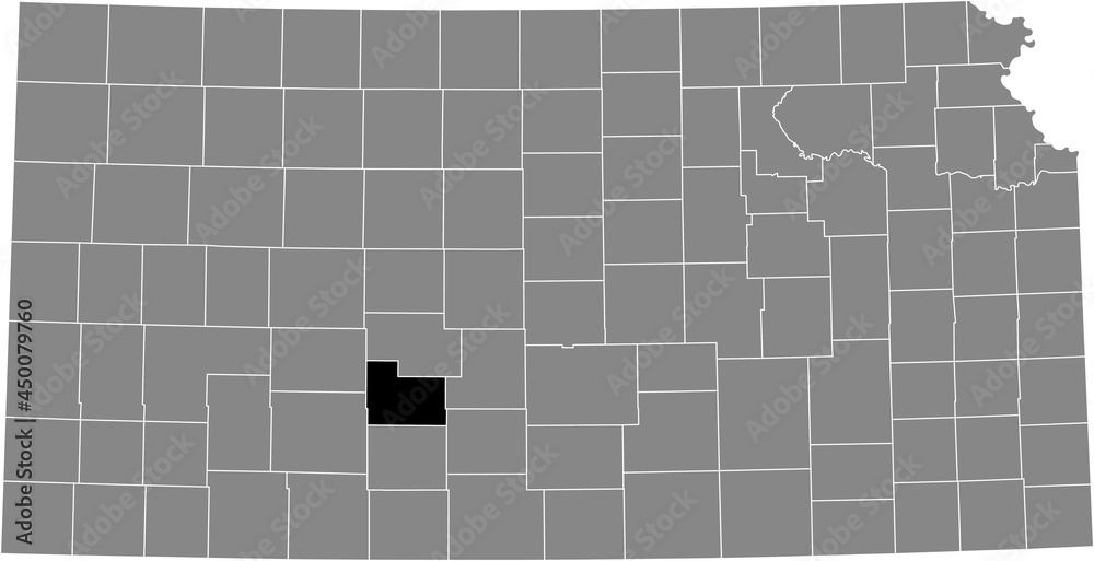 Black highlighted location map of the Edwards County inside gray map of the Federal State of Kansas, USA