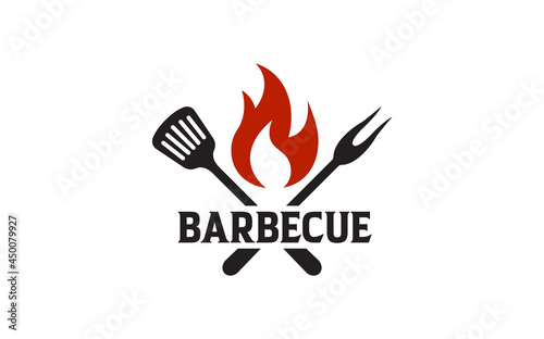Vintage Retro Barbecue Grill, Barbeque Label Stamp Logo design vector