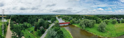 Aerial panorama of Montrose Covered Bridge, Ontario, Canada