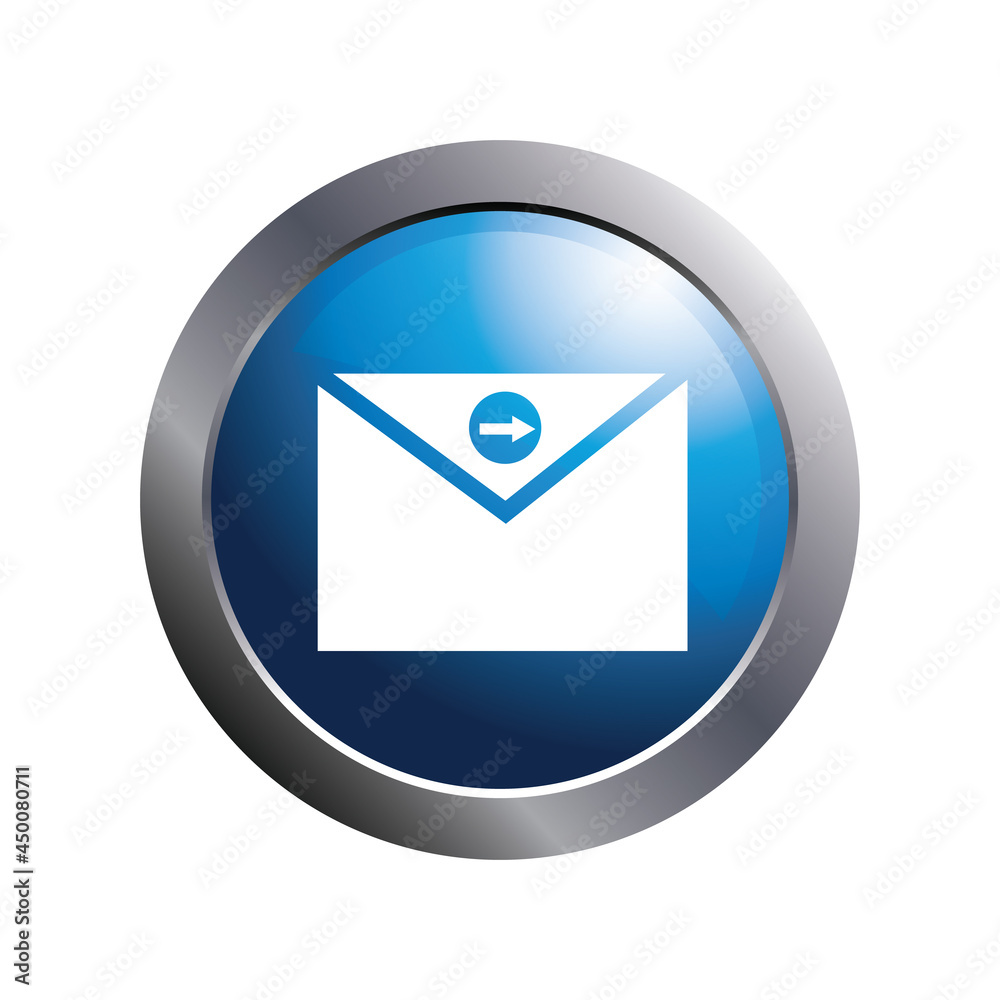 Blue button with send email icon. Vector illustration.