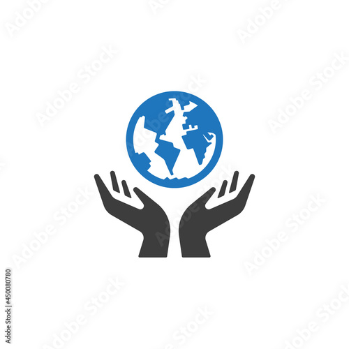 Save the earth symbol. Hands holding earth. Web Icon Logo Template Design Element.