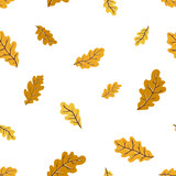 Ginger, gold and yellow autumn oak leaves vector seamless pattern. Texture of a leaf fall deciduous tree branch for fabrics, wrapping paper, backgrounds and other designs.