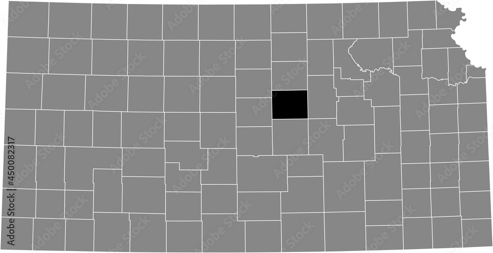 Black highlighted location map of the Saline County inside gray map of the Federal State of Kansas, USA