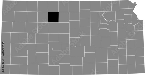 Black highlighted location map of the Rooks County inside gray map of the Federal State of Kansas, USA