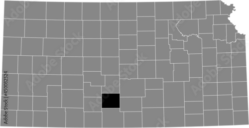 Black highlighted location map of the Pratt County inside gray map of the Federal State of Kansas, USA