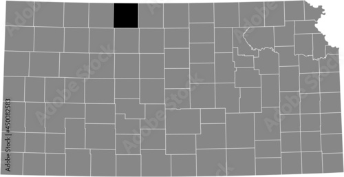 Black highlighted location map of the Phillips County inside gray map of the Federal State of Kansas, USA