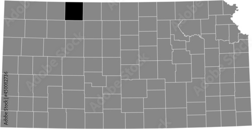Black highlighted location map of the Norton County inside gray map of the Federal State of Kansas, USA