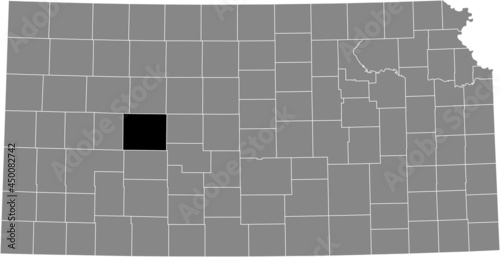 Black highlighted location map of the Ness County inside gray map of the Federal State of Kansas, USA