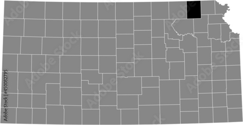 Black highlighted location map of the Nemaha County inside gray map of the Federal State of Kansas, USA