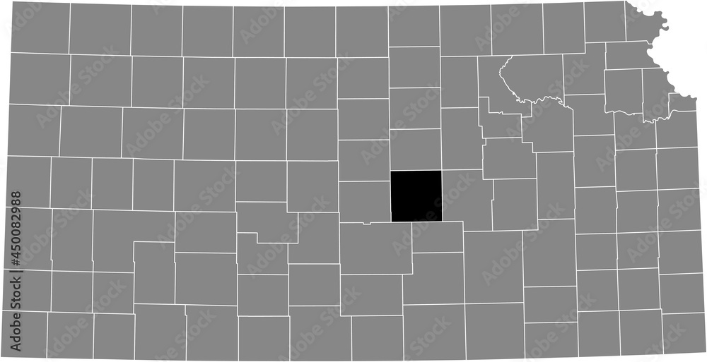 Black highlighted location map of the McPherson County inside gray map of the Federal State of Kansas, USA