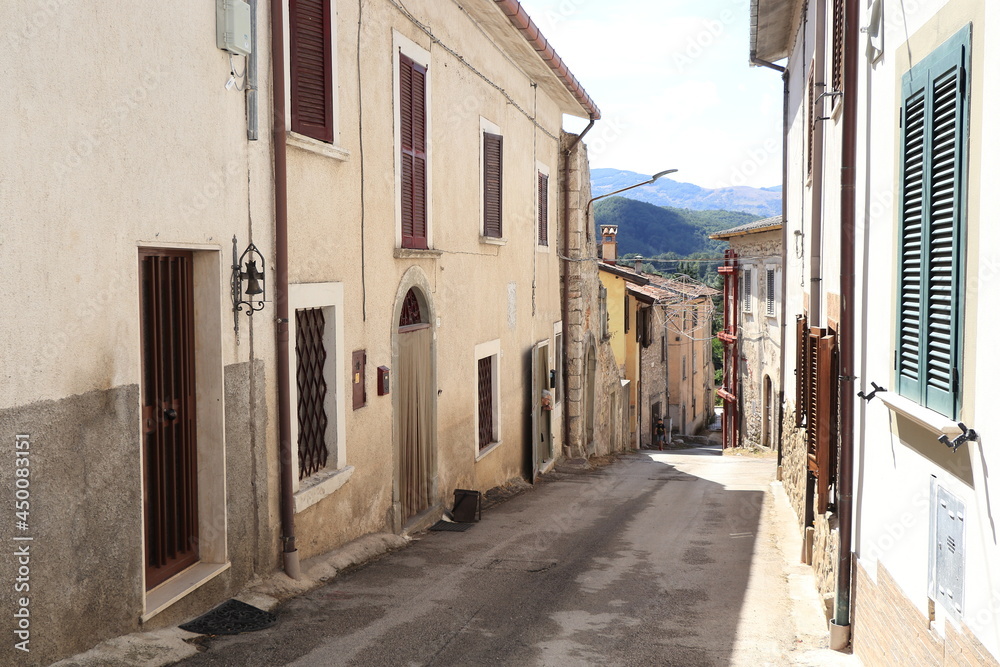 Bacugno Village Street View with House Facades, Central Italy
