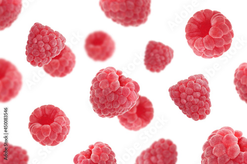 Falling raspberry isolated on white