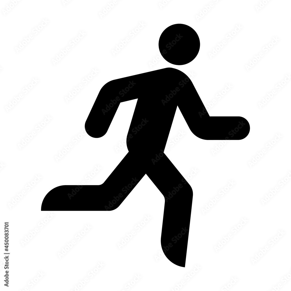 Run illustration vector black silhouette icon - Running stick man bold flat symbol isolated on white background