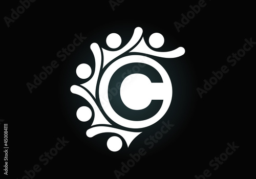 Initial C monogram alphabet with connecting people. Team, cooperation logo sign symbol. Font emblem. Logo for corporate business collaboration and great work