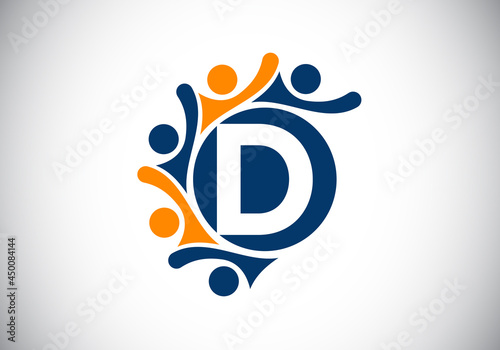 Initial D monogram alphabet with connecting people. Team, cooperation logo sign symbol. Font emblem. Logo for corporate business collaboration and great work