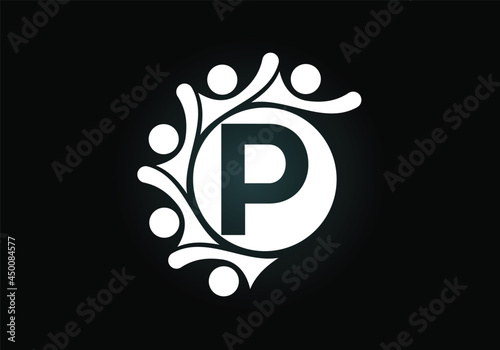 Initial P monogram alphabet with connecting people. Team, cooperation logo sign symbol. Font emblem. Logo for corporate business collaboration and great work