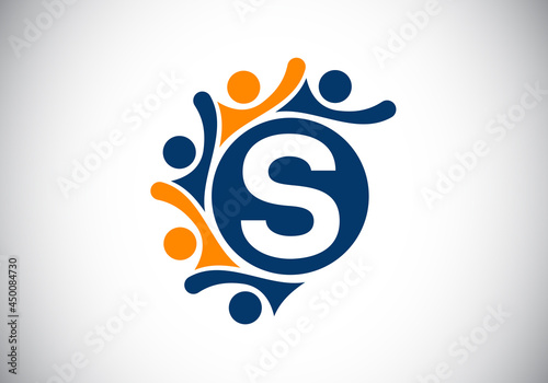 Initial S monogram alphabet with connecting people. Team, cooperation logo sign symbol. Font emblem. Logo for corporate business collaboration and great work