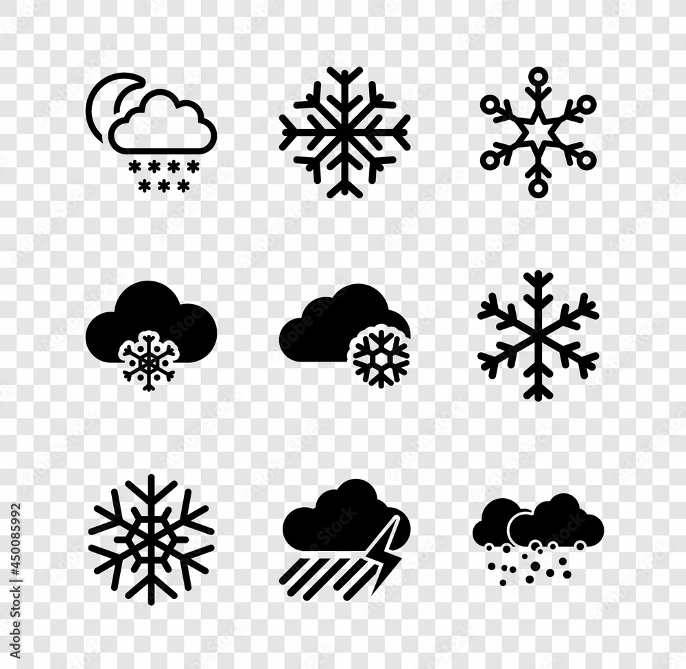Set Cloud with snow and moon, Snowflake, rain lightning and icon. Vector Set Cloud with snow and moon, Snowflake, rain lightning and icon. Vector