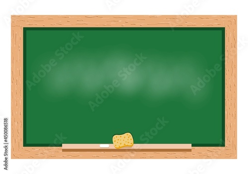 Board. Vector drawing of a school board in a wooden frame. Chalk and sponge included.