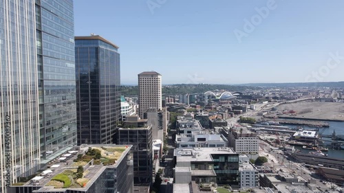 Wallpaper Mural Aerial Flight of skyscrapers in downtown Seattle Torontodigital.ca