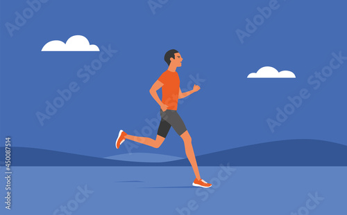 Slim man running outdoor in sportswear and training shoes. jogging outdoor. Vector illustration.  © AKSP