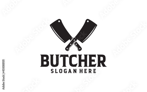 Butchery Shop Logo Design Template. meat cleaver knife vector design