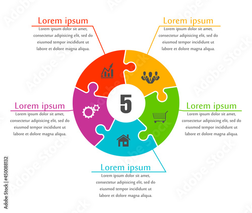 Puzzle many piece business presentation. Circle puzzles infograph. Section compare banner background. Any puzzle step round process diagram. Vector infographic banner