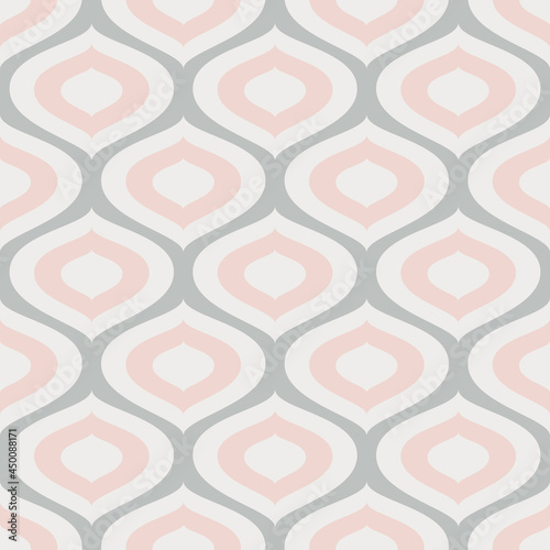 Neutral Pastel Colored Geometric Design With Ogee Shaped Motifs. Retro Abstract Geometric Seamless Repeat Vector Pattern. photo