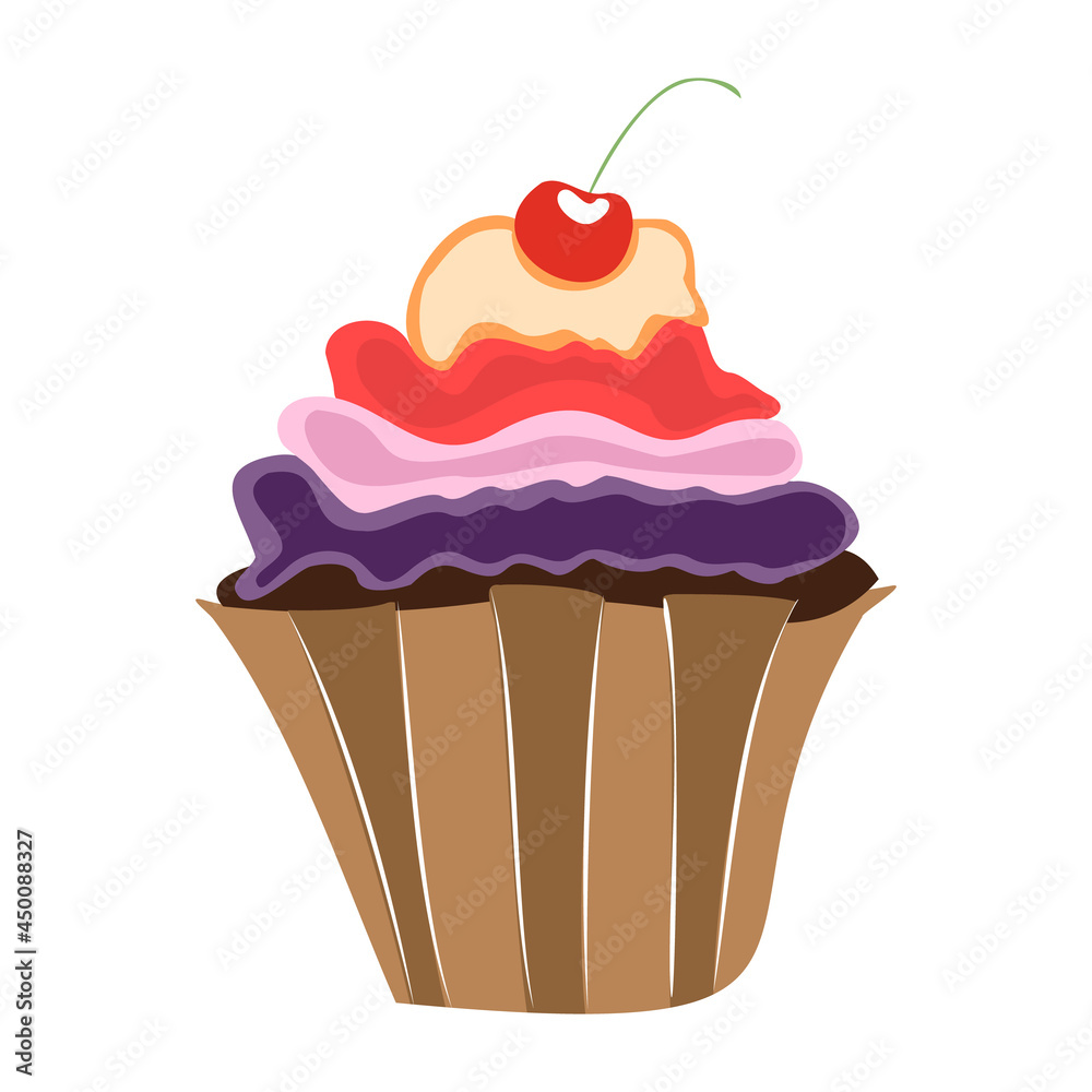 Cupcake with cherries. Vector. Flat Style Cupcake with cherries. Vector. Flat Style