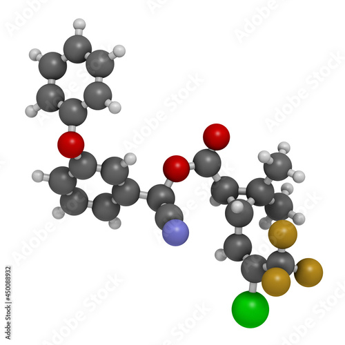 Cyhalothrin insecticide molecule. 3D rendering.