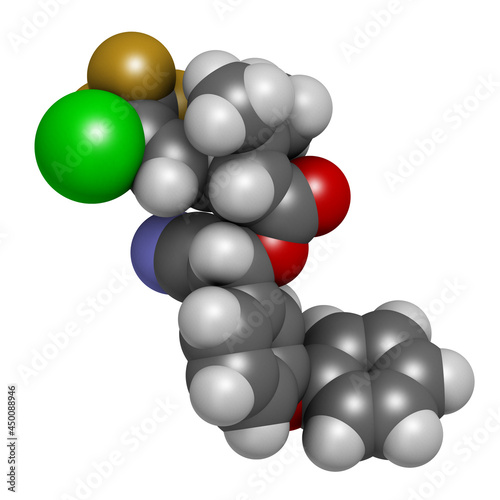 Cyhalothrin insecticide molecule. 3D rendering.