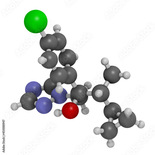 Cyproconazole fungicide molecule. 3D rendering. photo