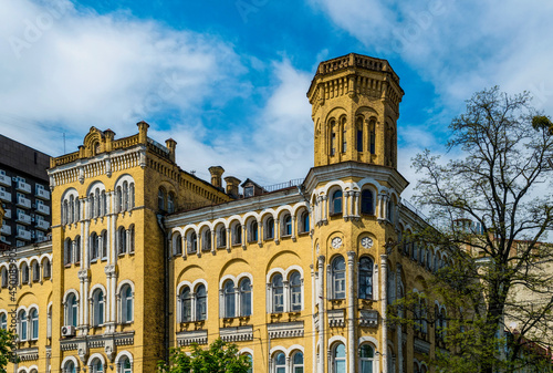 Old dilapidated building in the neo-gothic style in downtown Kiev