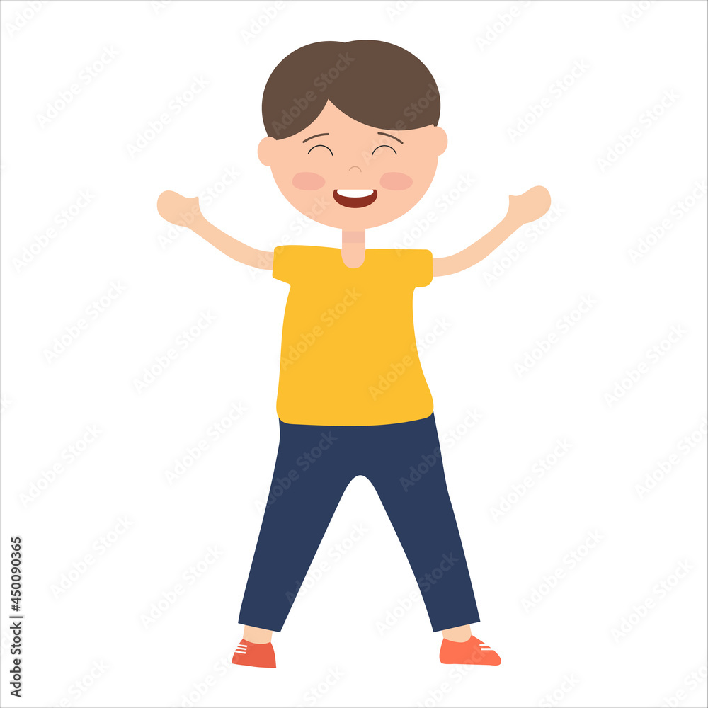 a happy boy in a yellow T-shirt on a white background for use in web design or clipart a happy boy in a yellow T-shirt on a white background for use in web design or clipart