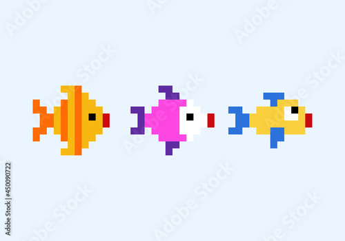 Pixel fish image. cross stitch pattern or t-shirt design vector illustration.