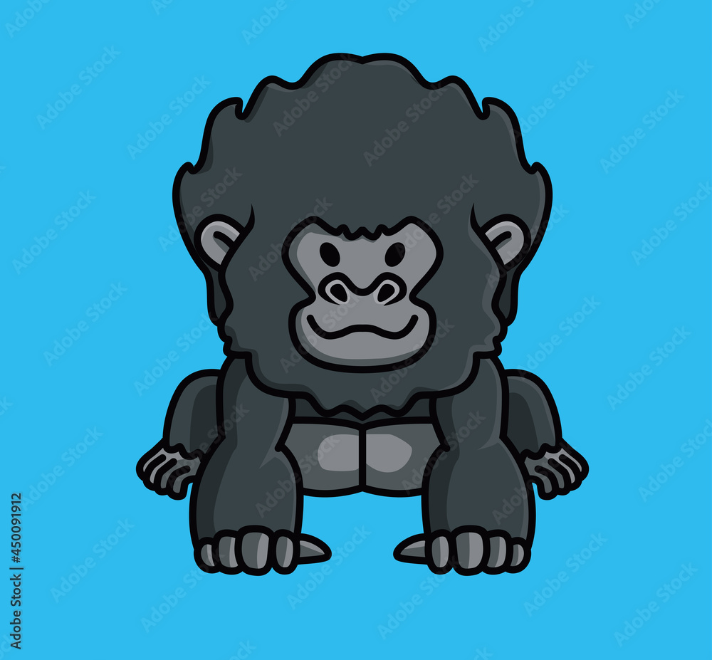 Cute baby young gorilla ape black monkey. Animal Isolated Cartoon Flat Style Icon illustration Premium Vector Logo Sticker Mascot
Cute baby young gorilla ape black monkey. Animal Isolated Cartoon Flat Style Icon illustration Premium Vector Logo Sticker Mascot