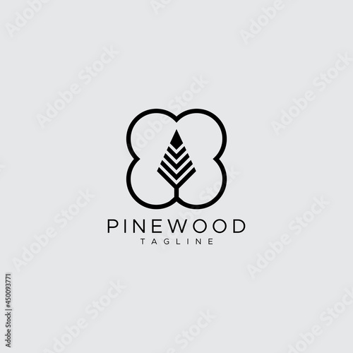 Desain Logo Pinus. Pohon Pinus Logo Vektor. Templat Logo Hutan Pinus