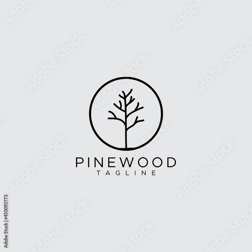 Desain Logo Pinus. Pohon Pinus Logo Vektor. Templat Logo Hutan Pinus