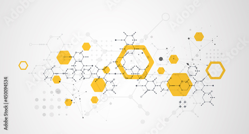 Modern science or technology abstract background using hexagonal shapes. Vector.