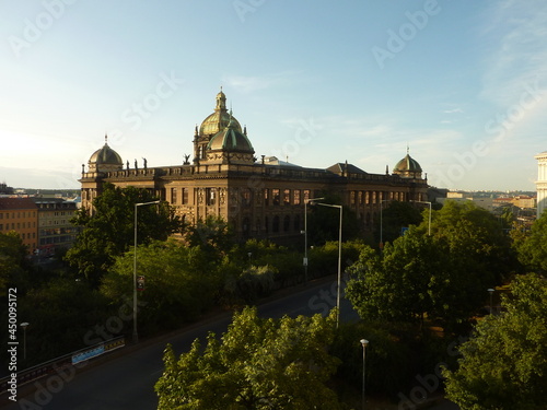 National Museum in Prague with sunset, a Czech museum institution intended to systematically establish, prepare, and publicly exhibit natural scientific and historical collections