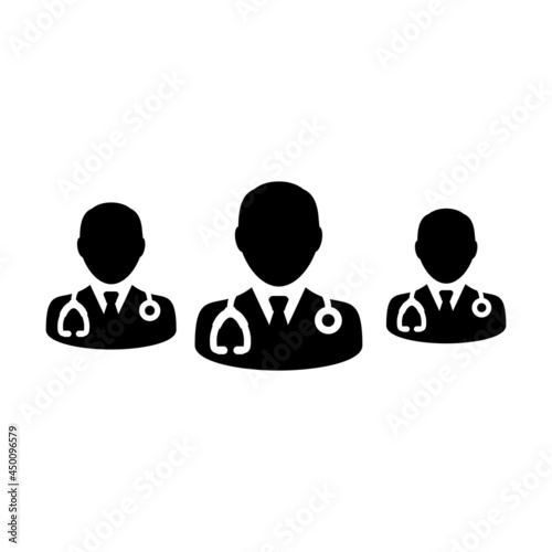 Health consultation icon vector group of male doctors person profile avatar for medical and healthcare in a glyph pictogram illustration