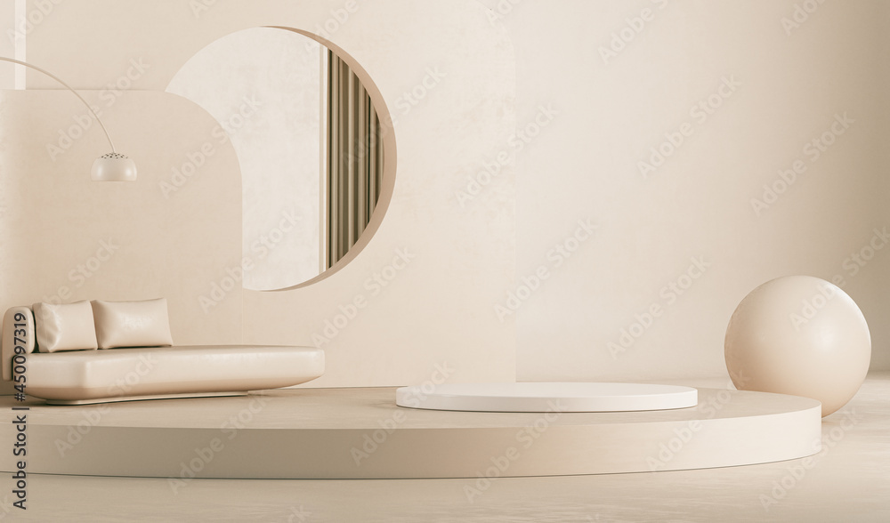 Minimal scene with podium and abstract background. Pastel cream and beige scene. Trendy 3d render for social media banners, promotion, cosmetic product show. Geometric shapes interior. Close up.
Minimal scene with podium and abstract background. Pastel cream and beige scene. Trendy 3d render for social media banners, promotion, cosmetic product show. Geometric shapes interior. Close up.