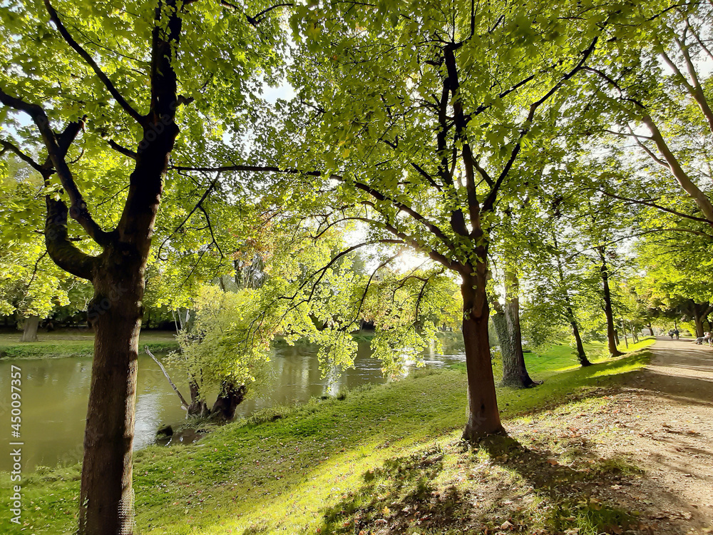 Regensburg city, Germany: walking on a beautiful pring day in the park