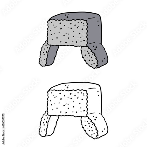 Ushanka Hat. Fur Russian cap. Grey headdress. Cartoon illustration isolated on white