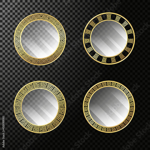 Set realistic mirrors with Greek Key gold frame