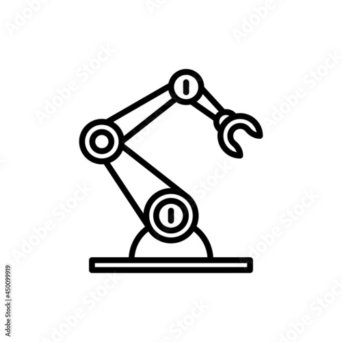 Industrial robotic arm thin line icon. Robotization, automated process. Modern vector illustration