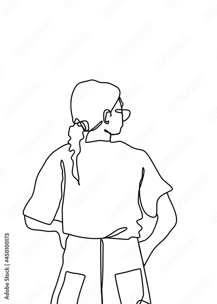 One continuous line drawing, girl modeling poses One continuous line drawing, girl modeling poses