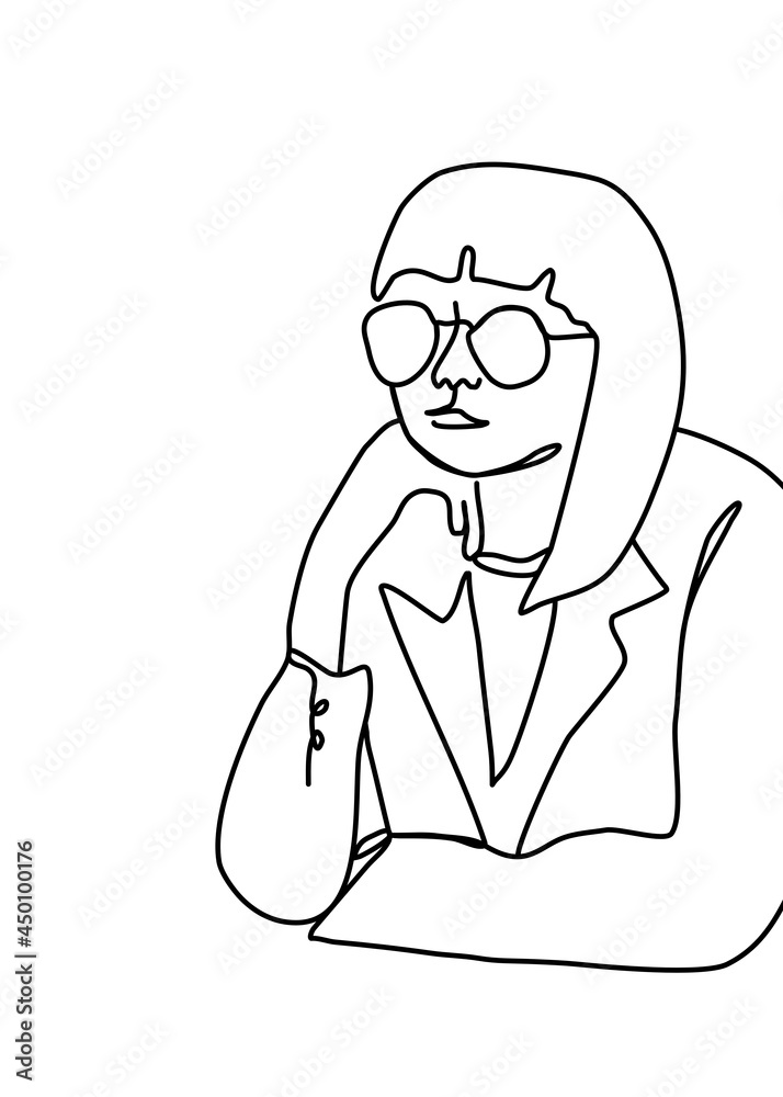 One continuous line drawing, girl modeling poses One continuous line drawing, girl modeling poses